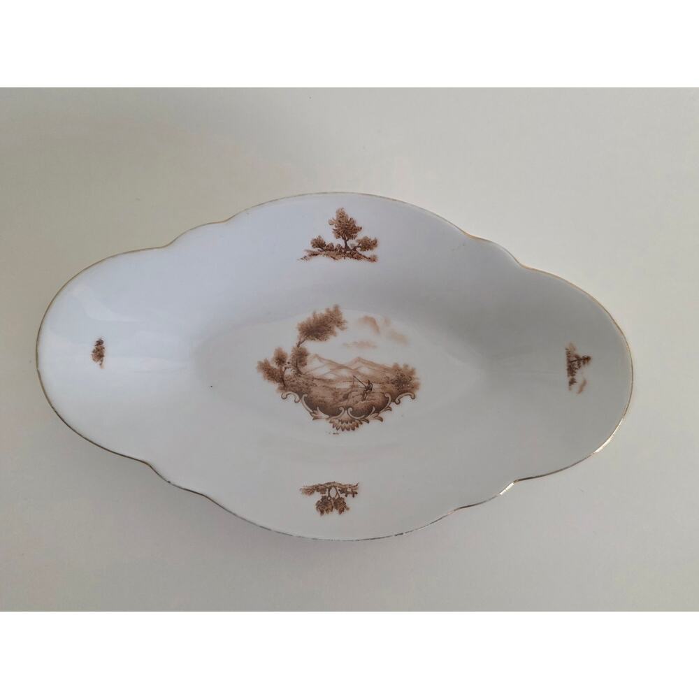 Seltmann Weiden Bavaria Brown Scene Oval Dish 8” German Porcelain
